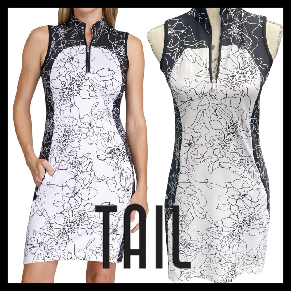 Tail Black and White Floral Sleeveless Mini Dress